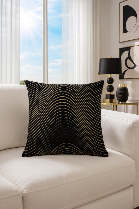 Kadife Kırlent Kılıfı Siyah Gold V1 60x60