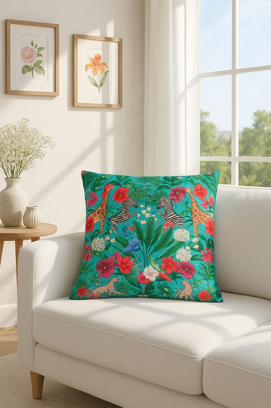 Kadife Kırlent Kılıfı Zoo Yeşil Pembe V1 50x50