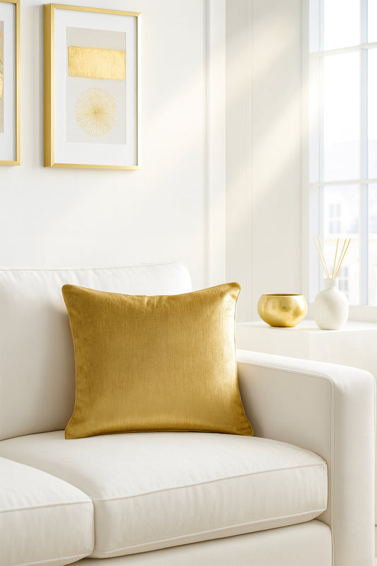 Kırçıllı Kadife Kırlent Kılıfı Gold 50x50