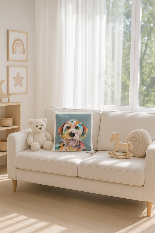 Köpek Deseneli Kırlent Kılıfı Turkuaz V1 45x45