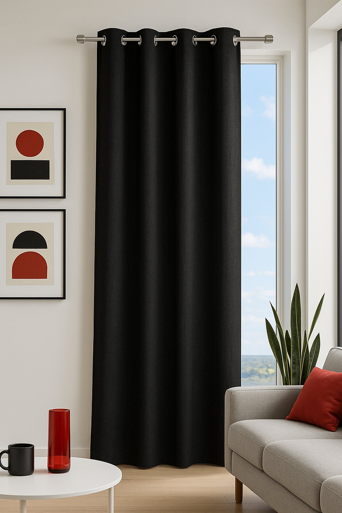 Osaka Halkalı Fon Perde Siyah 140x260